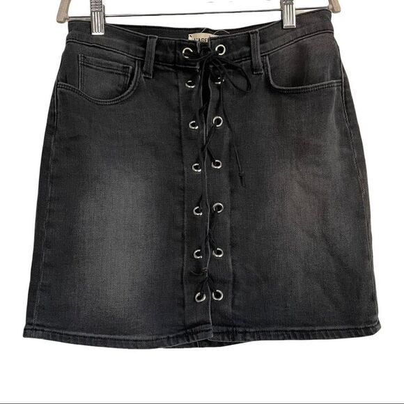L'AGENCE Portia High Rise Lace Up Denim Mini Skirt - Picture 3 of 7